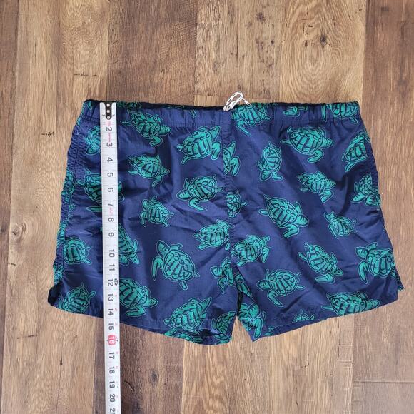 Lands' End Men's Large 36-38 Navy Blue & Green Turtle Swim Trunk Shorts Elastic - Picture 6 of 10